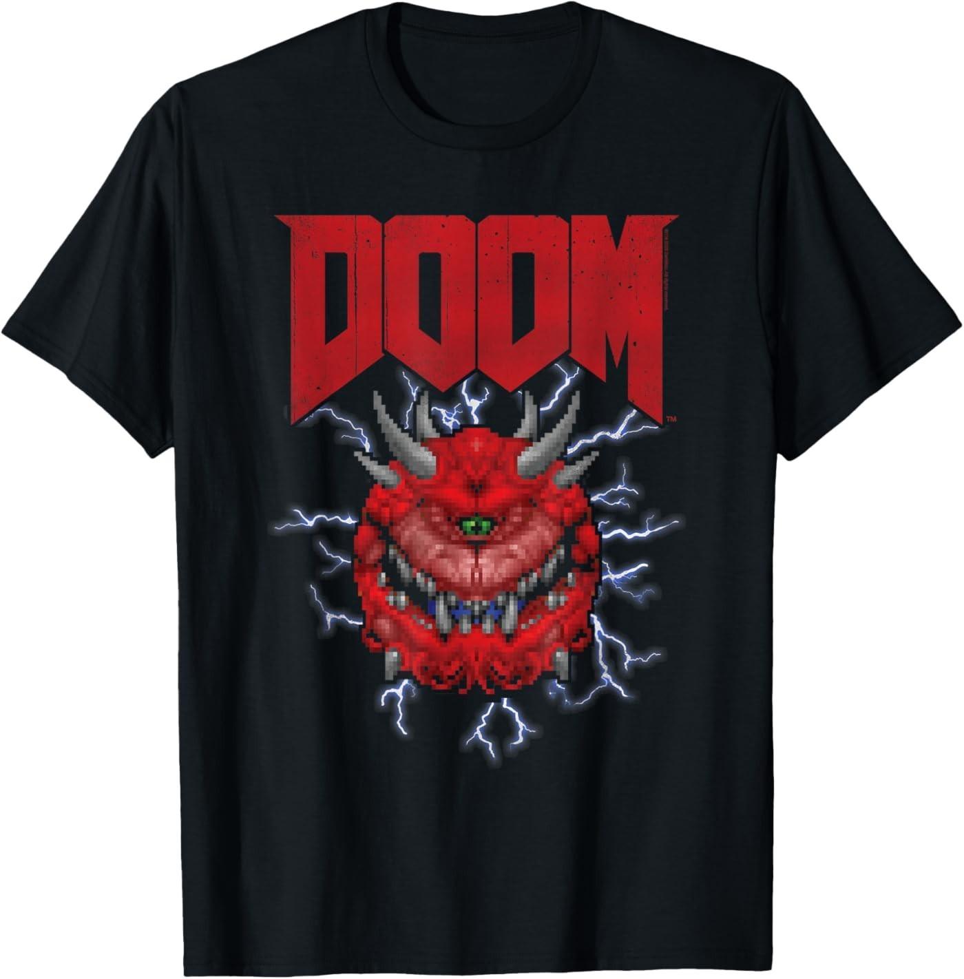 Doom Cacodemon with Lightning Distressed Video Game T-Shirt S