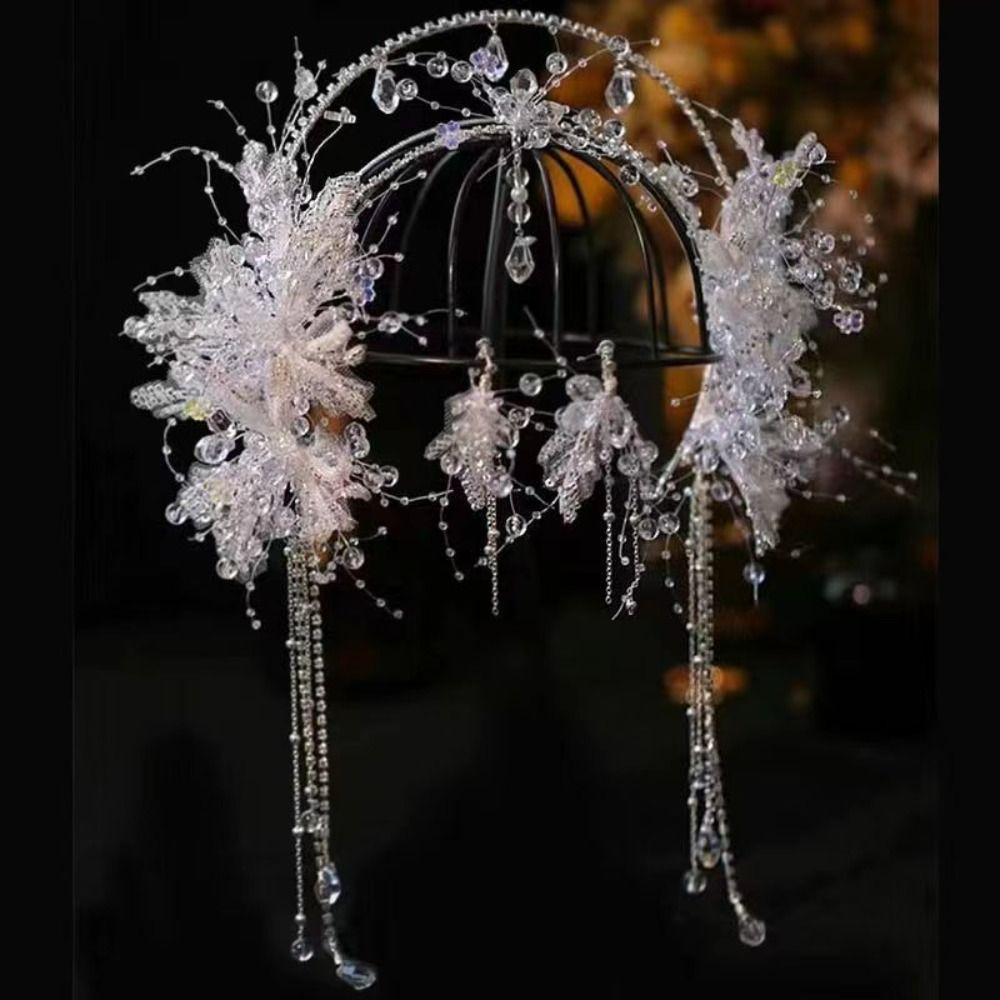 Fashion Shining Crystal Crown Luxury Exquisite Bridal Headdress Flowers Fringed Fairy Hair Crown Wedding Jewelry Set