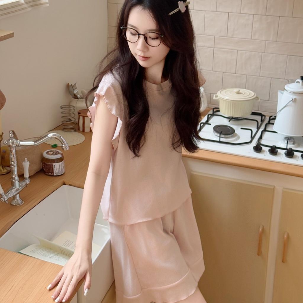 Pure Cotton Pajamas Women's Summer Korean Girls' Loose and Versatile Short-sleeved Shorts Can Be Worn Outside Loungewear Two-piece Set