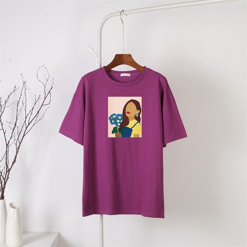 Hirsionsan Nueva Camiseta con Gráfico de Personaje Harajuku para Mujer 100% Algodón Manga Corta Camiseta Verano Suave Oversize Jersey Top