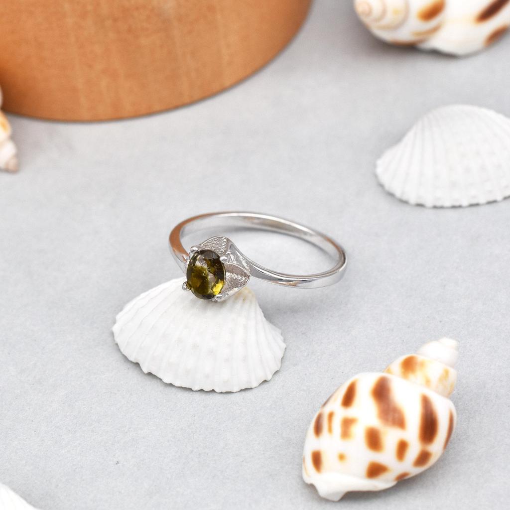 925 Sterling Silver Natural Green Tourmaline Gemstone Ring 6 US Gift Ring Weddings, Anniversaries, Birthdays, and Valentine's Day.