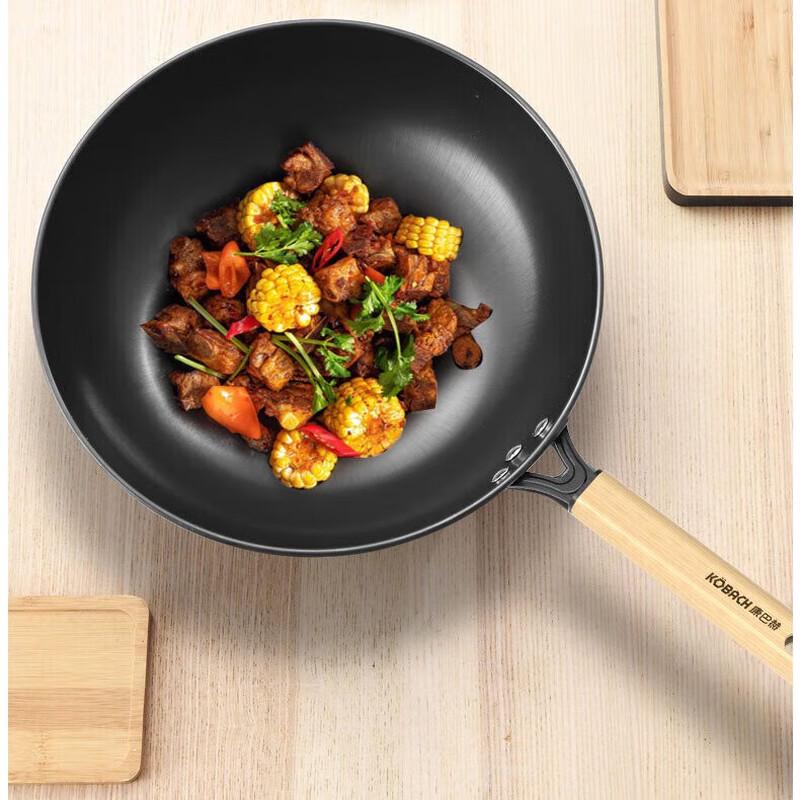 KOBACH 32cm Thick Bottom Thin Wall Iron Wok
