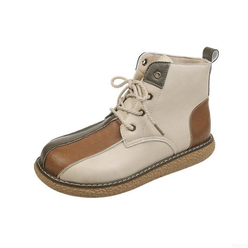 Dámské kotníkové boty Nové 2024 Retro kožené šněrovací dámské boty Vintage podzimní ležérní ploché krátké boty Botas De Mujer
