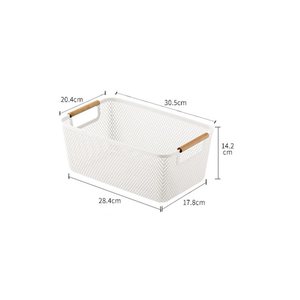 Wood Handle Sundry Storage Basket Rectangle Woven Mesh Basket Household Organizer