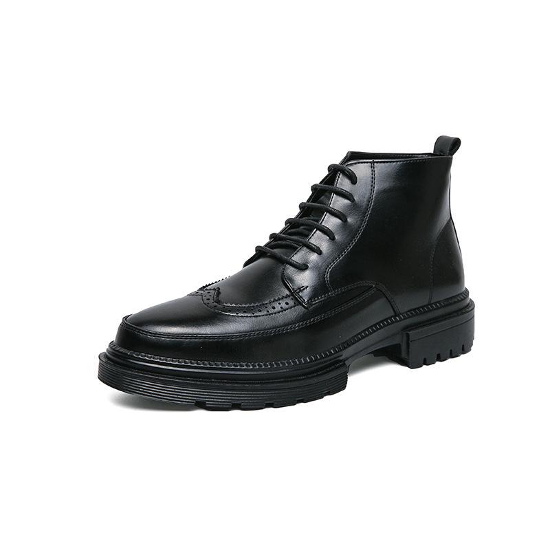 Men s High-Top Leather Chelsea Boots - Pointed Toe & Brogue Style 42 чёрный