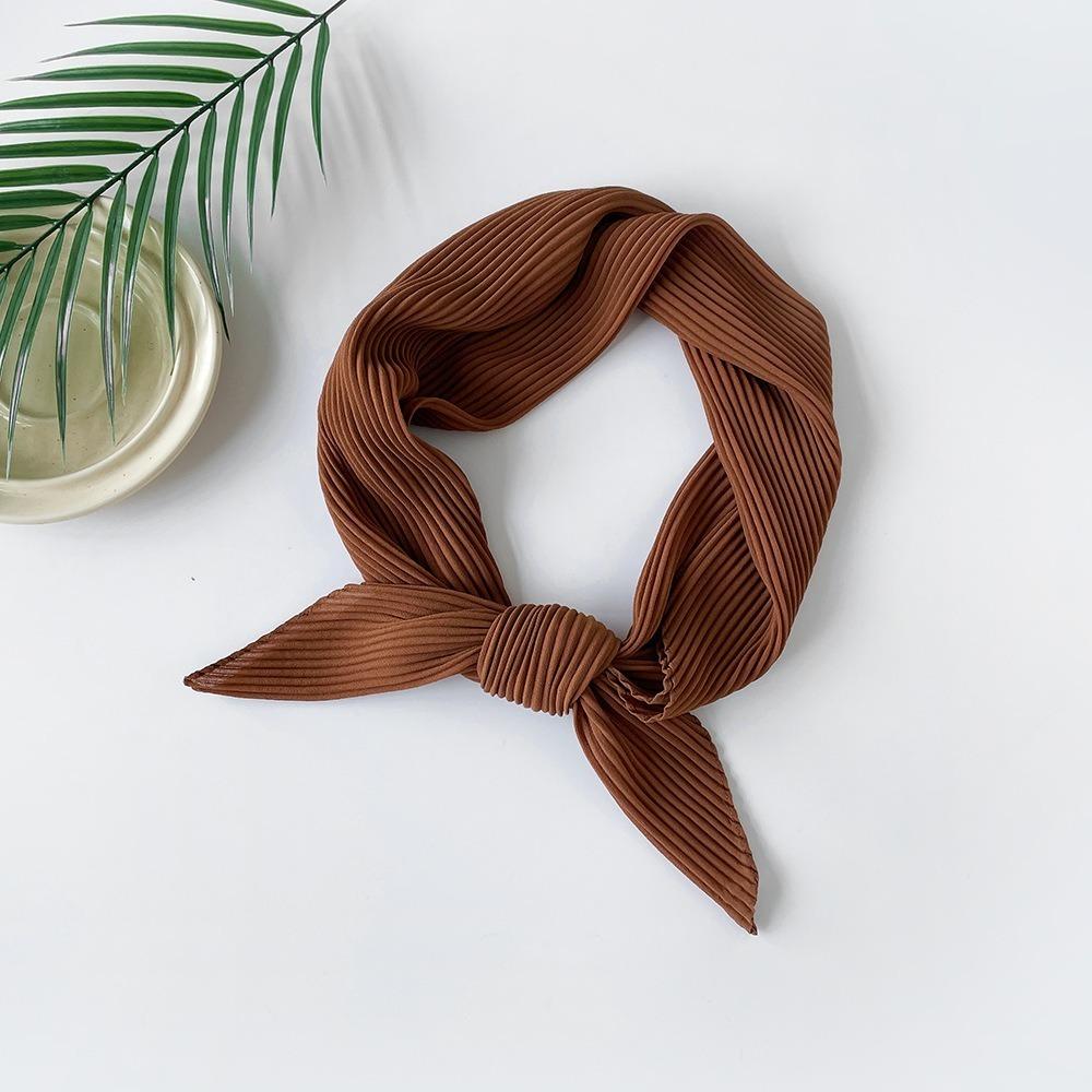 Slender Solid-color Bandana Hair Band Pleated Silk Scarf Turban Chiffon Hair Scarf  Girls кофейный