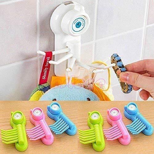 RSINC 6 Hook Hanger Suction Cup Wall Vacuum for Key, Towel Bathroom ABS Plastic ASSORTED COLR