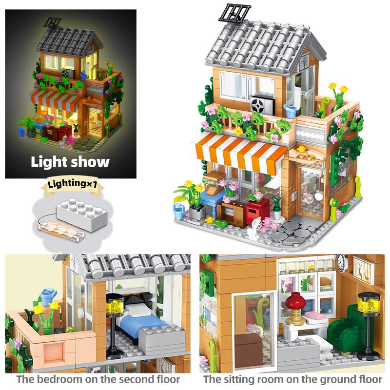 City Street View Building Blocks Set DIY Brick Flower Coffee Shop MOC Camping Tent Model Architecture Figures Toys for Kids Gift