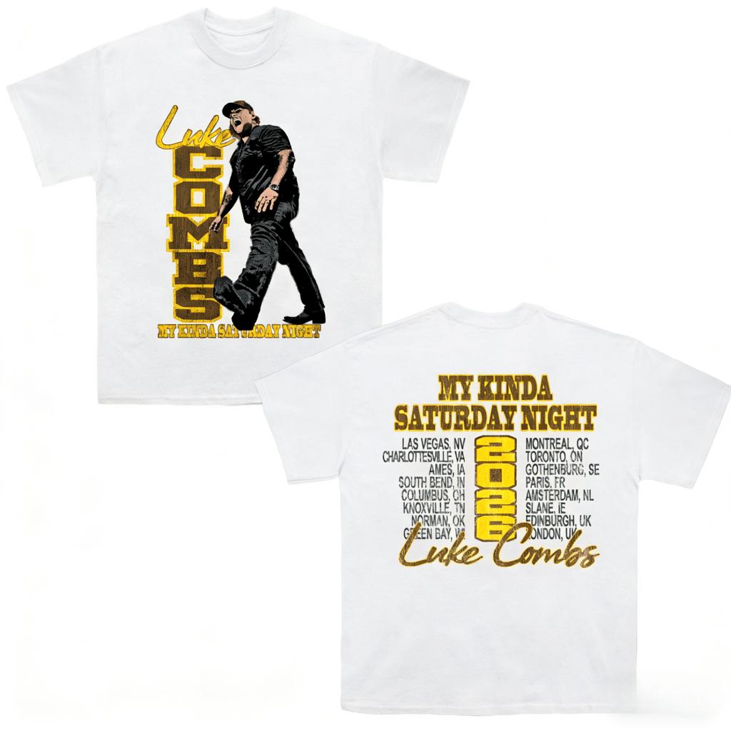 2026 Luke Combs TOUR My Kinda Saturday Night Unisexs TShirt 100Cotton Unisex ONeck Short Sleeve Fans Gift Oversized Y2k Popular