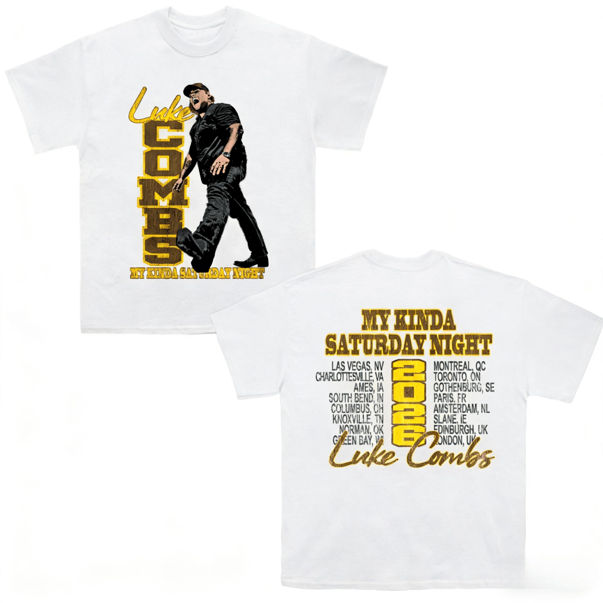 

Luke Combs TOUR My Kinda Saturday Night Unisexs TShirt Cotton Unisex ONeck Short Sleeve outdoor recreation 4XL