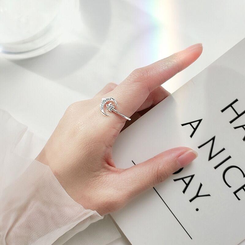 VENTFILLE Silver Color Star Moon Love Ring for Women Girl Gift with Crystal Adjustable Party Jewelry Wholesale Dropship