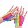 1 pár Dámské sexy síťované rukavice duhové barvy Dámské rukavice bez prstů s otvory Lady Disco taneční kostým Palčáky