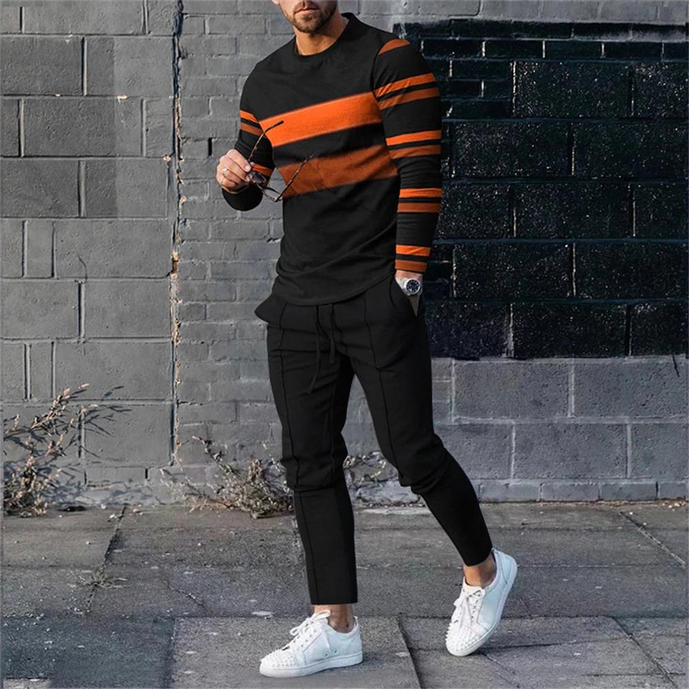 Men's T Shirt Pants Tracksuits 2 Piece Sets Print Sweatshirt Sweatpants Suits Casual T-shirts Trousers Sportswear Men Clothing