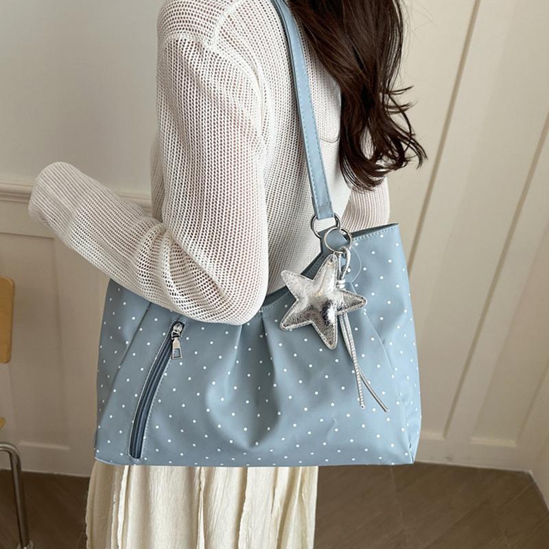 Vintage Pu Tote Bag Casual Students Purse 2026 New Large Capacity Shoulder Bag Polka Dot Zipper Commuting Handbag For Women