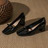 401 French elegant 5cm thick heel square head single shoes women's soft patent leather bow high heels high-end niche women's shoes