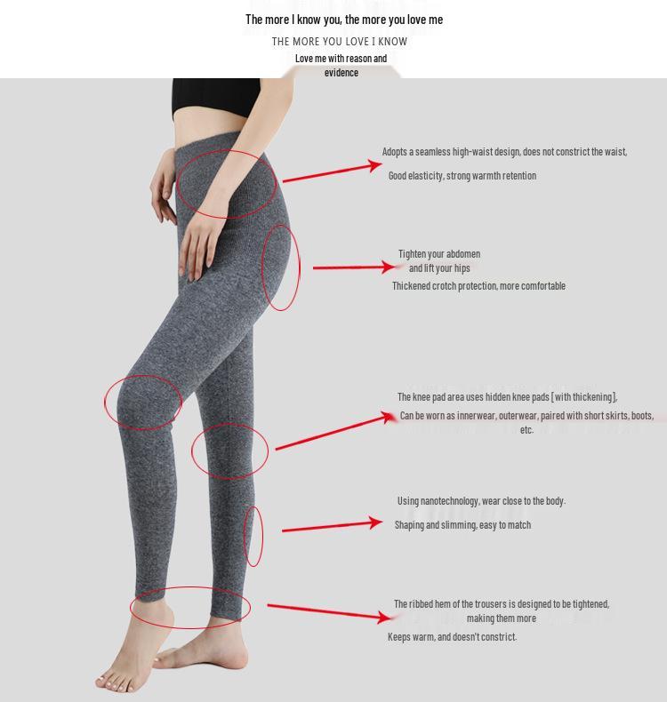 Women’s Plus Size Black Wool Cashmere-Lined Pants - Warm, Thick, Base Layer for Autumn/Winter