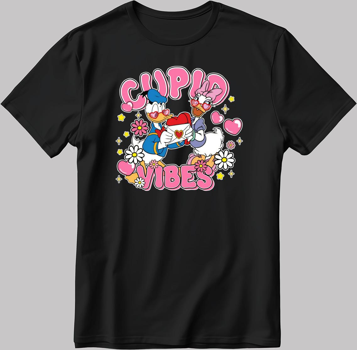 Cupid Vibes Donald & Daisy Duck Love White-Black Men / Women T-Shirt AB250 XL
