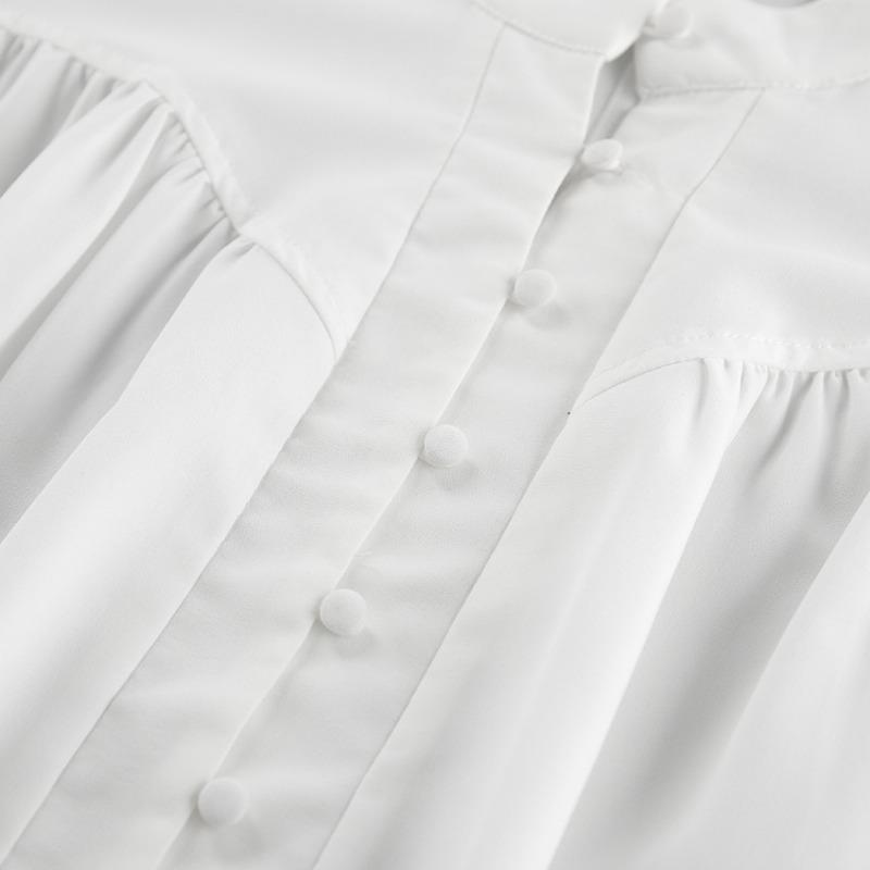 Mode Weiß Stehkragen Damenhemd Laternenärmel Elegant Locker Einfache Bluse 2025 Frühling Damen Lässig Langarm Top Damenbekleidung 3054