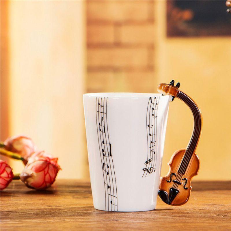 Violin Mug Ceramic Coffee Milk Cup with Handle Great Gift for Violinist Musician X3UC