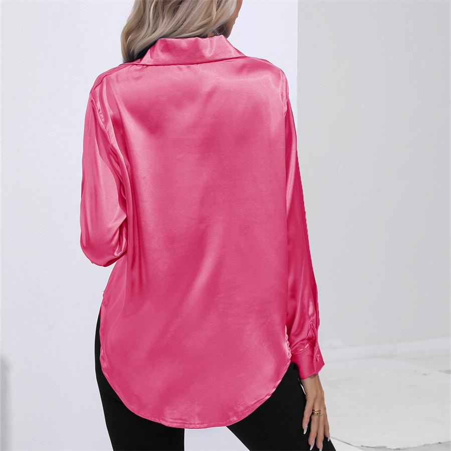Spring Autumn Satin Blouse Imitation Silk Long Sleeve Shirt for Women's Plus Size Loose Tops