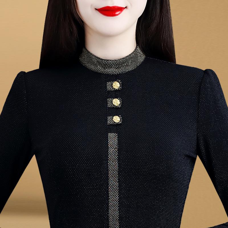 New Stand-up Collar Base Shirt, Long-sleeved T-shirt, Women's Temperament, Inner Wear, Plus Velvet, Warm and Versatile Top