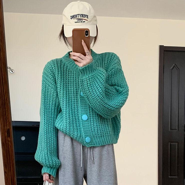 

Свободный свитер-пальто женский короткий в ленивом стиле винтажный плотной вязки кардиган топ осень зима 2XL