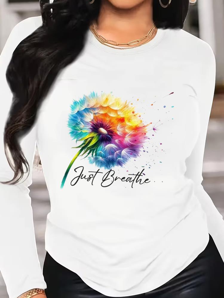 (Asian Size) love letter style cute T Shirt Tee Women Clothing Long Sleeve Print autumn winter spring Casual Fashion Top o-neck Graphic T-shirts