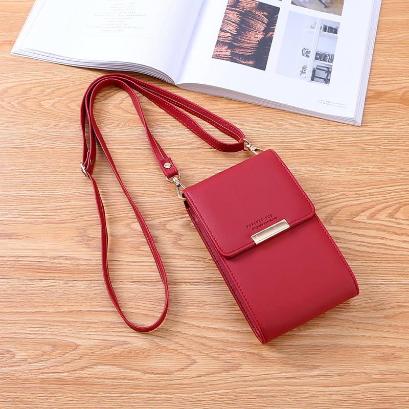 Multifunktionale Umhängetasche für Damen Karten Handy Tasche PU Leder Damen Crossbody Handtaschen Geldbörse Damen Messenger Bags KTY 10.5x4x17cm rot
