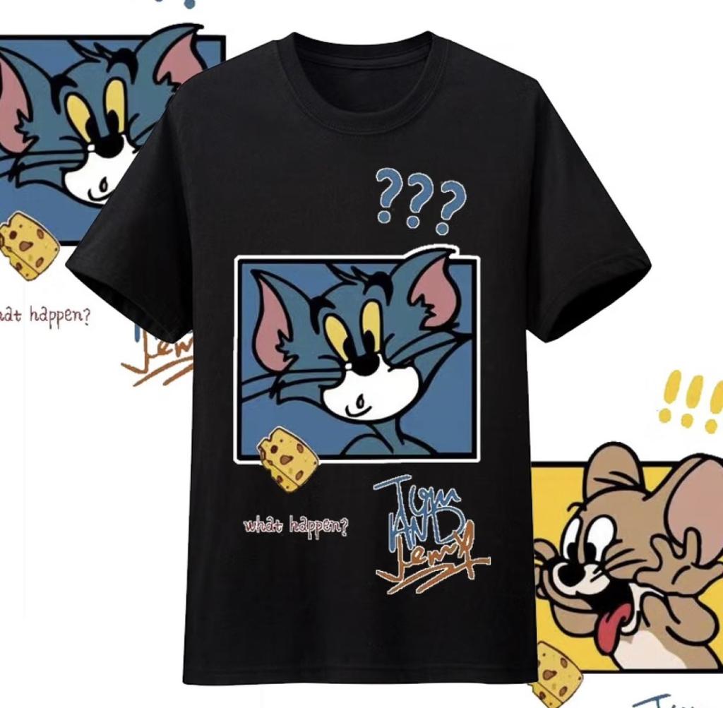 2026 Summer Comic Form Tom and Jerry Image 100 Cotton Printed Oversize Casual Tshirt Adult Children Parentchild Top Homewear