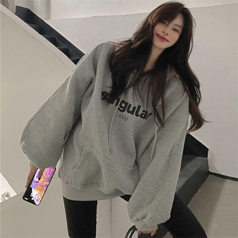 

Женская утолщенная флисовая толстовка с капюшоном, осень и зима, новый свободный свитер большого размера Fat Mm, топ для студента или пары XL серый
