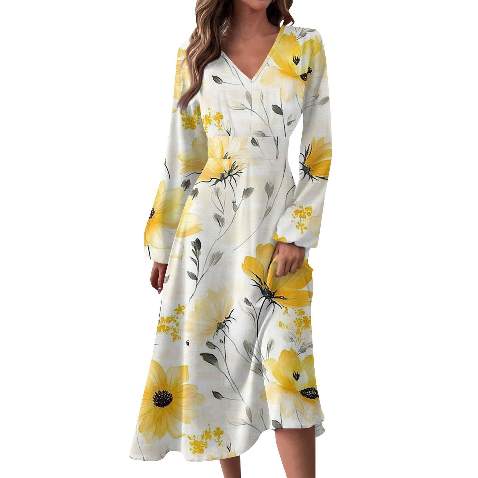 

Женское осенне-зимнее повседневное модное длинное платье с V-образным вырезом и длинными рукавами в полоску, подходящее для повседневной жизни и вечеринок XL жёлтый