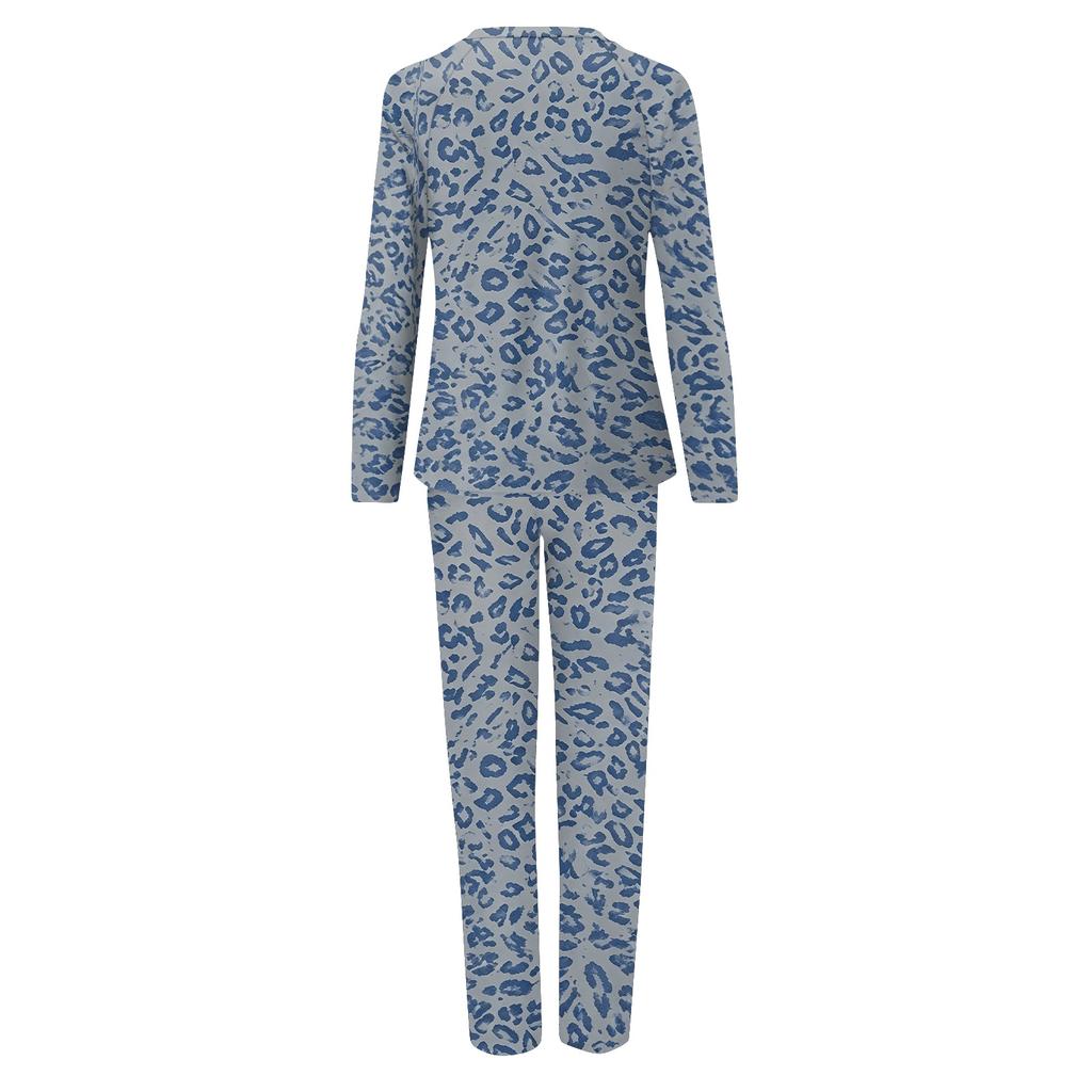 Parent-Child Matching Pajama Set Leopard Polka Dot Print Round Neck Long Sleeve Long Pants Loungewear