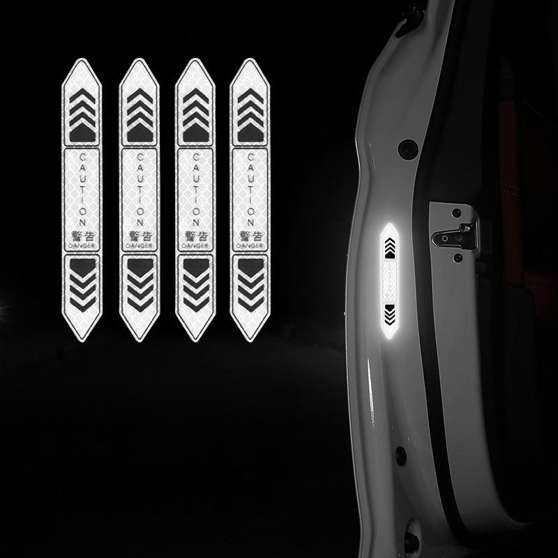 4Pcs/set Night Strong Reflective Car Door Warning Stickers - Open Safety Anti-Collision Reflective Body Stickers.