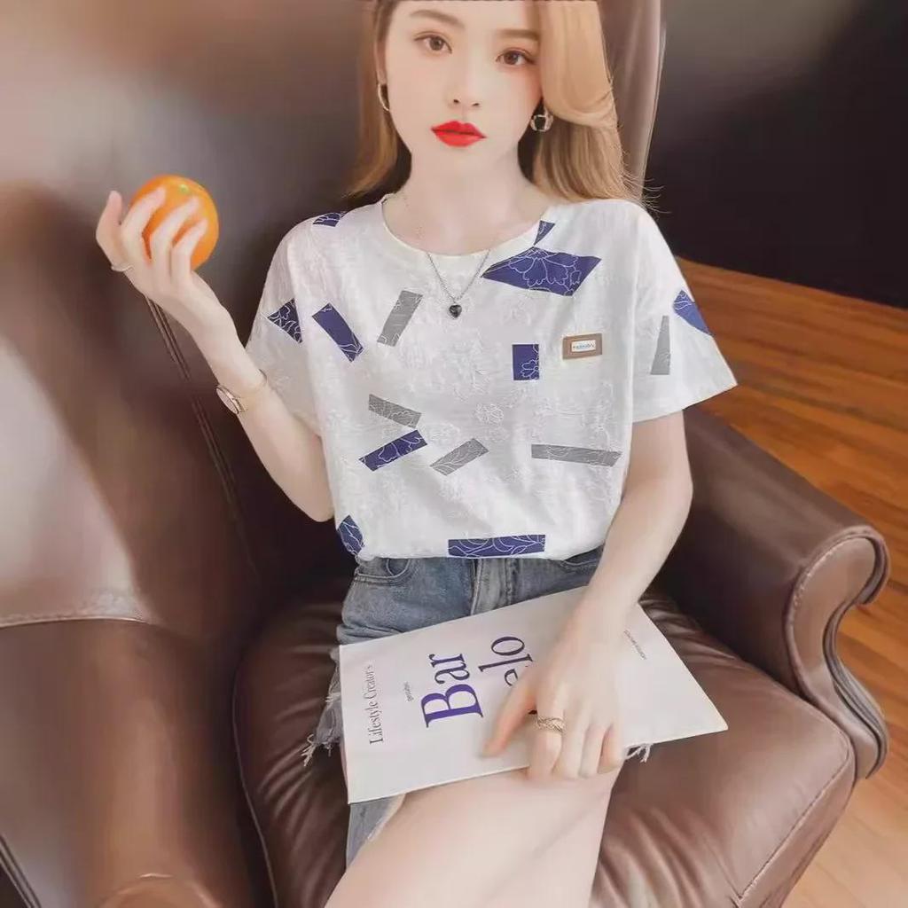 Women's White Half-Sleeve Loose T-Shirt, New 2024 Korean Style Summer Top