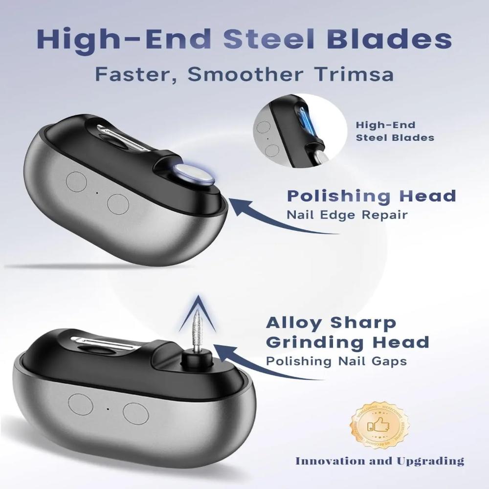 USB Rechargeable 2-Speed Electric Nail Clipper Trimmer & Polisher with LED Light & Clip Storage for Kids Seniors Adults