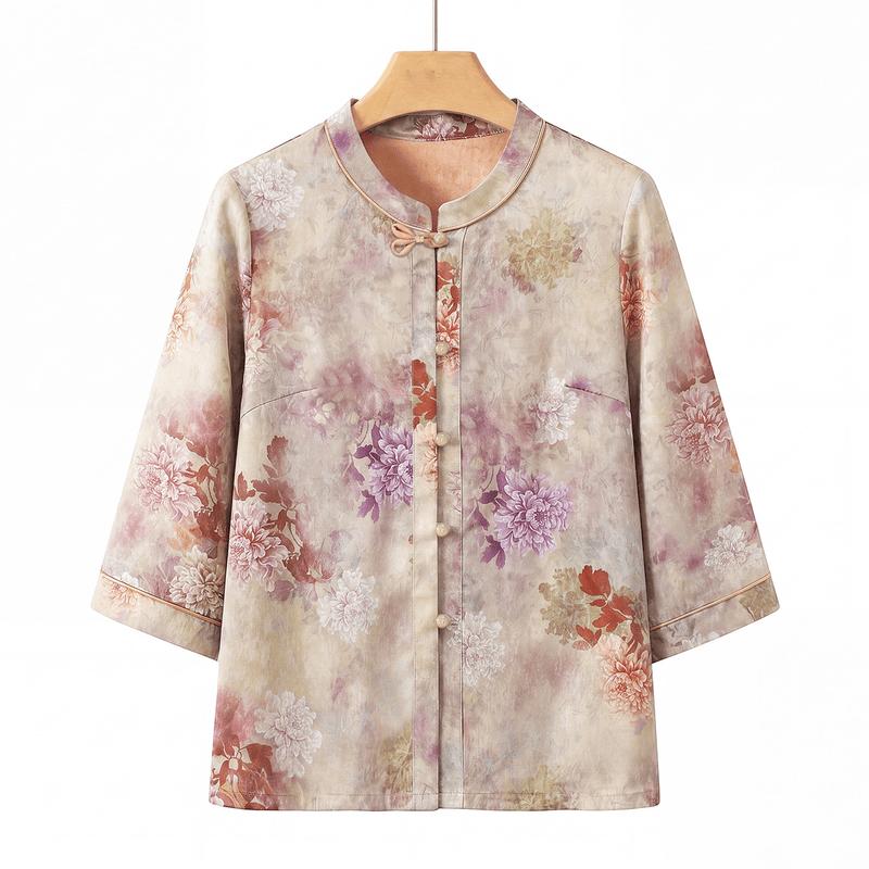 Yuzhaolin Women s New Chinese Style Floral Summer Shirt 5XL
