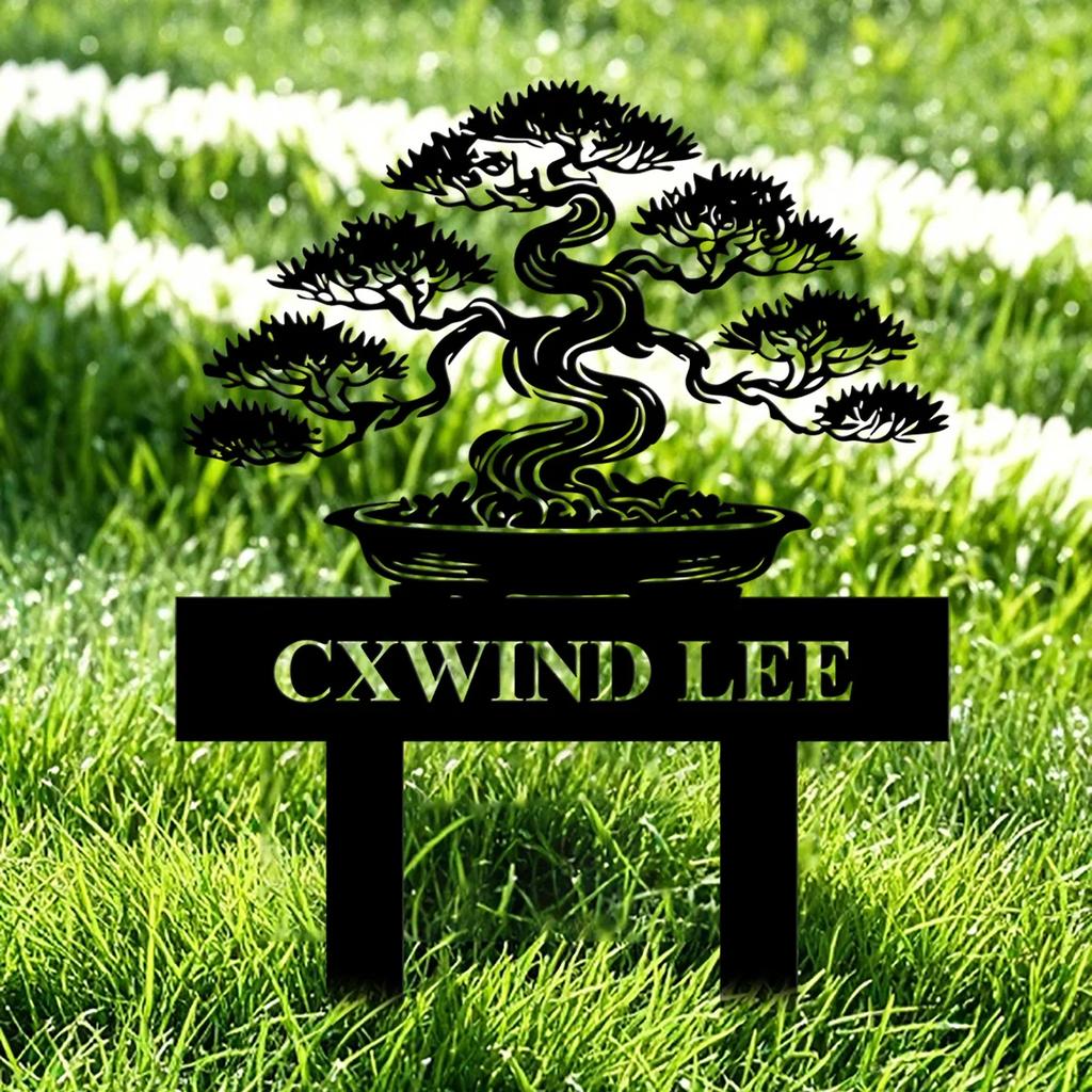 Bonsai Garden Metal Stake Yard Sign Custom Decor