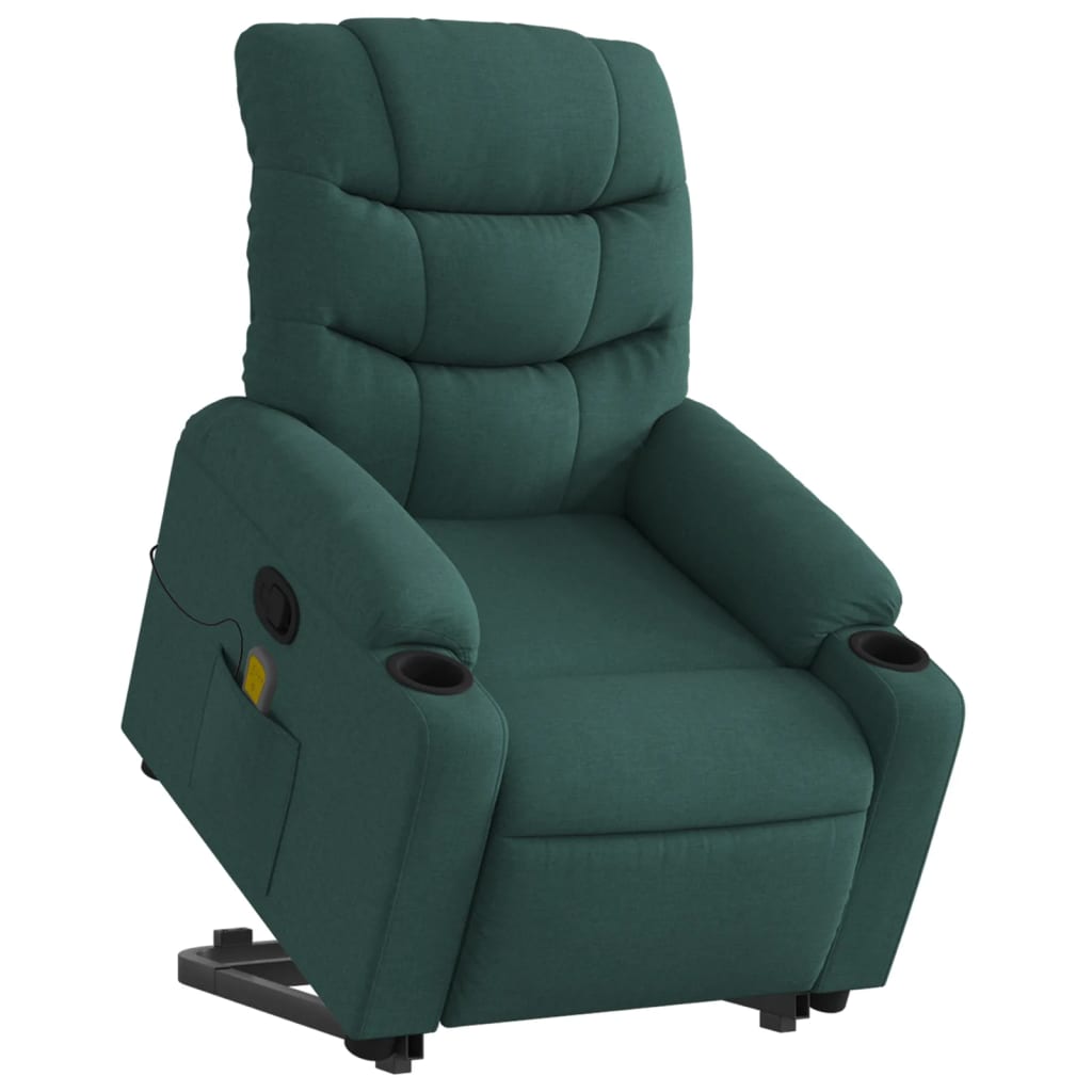Vidaxl Lift Recliner Massage Chair, Reclining, Dark Green, Fabric