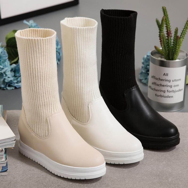Elastic Socks Ankle Boots Women Winter Autumn Shoes White Comfortable Height Increasing Short Boots Girls Waterproof