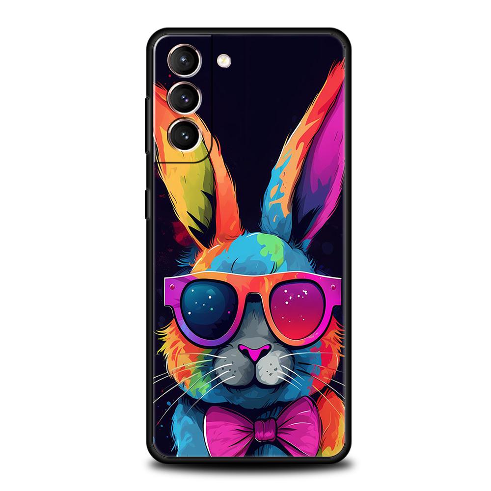 A Cute Rabbit With A Purple Hat Case for Samsung Galaxy S24 S23 S22 S20 S21 FE Ultra S24 S23 S10 S10E S9 S8 Plus 5G Phone Cover
