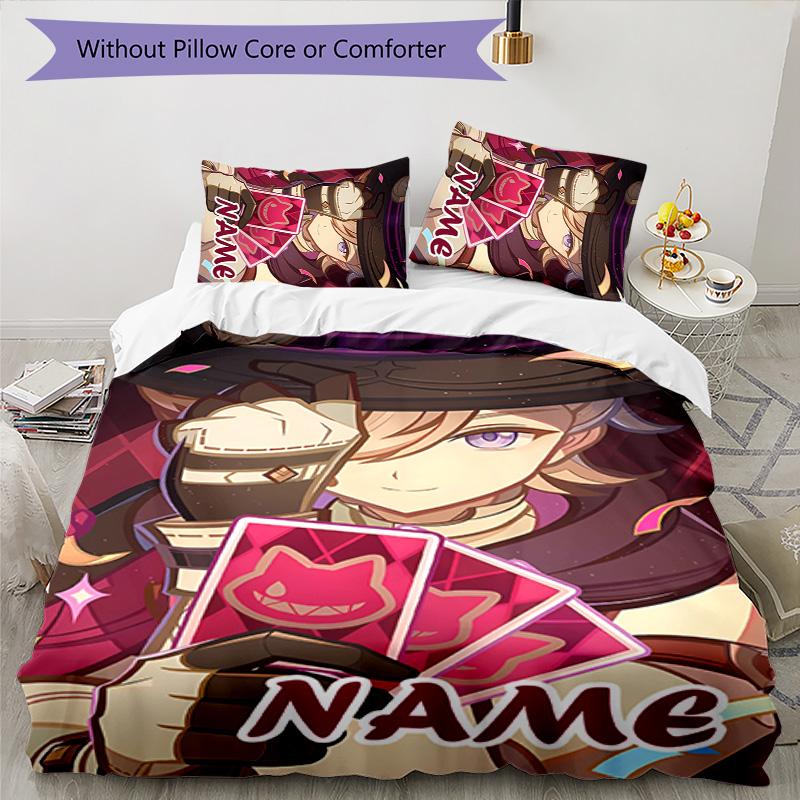 3pcs Genshin Impact5 Cover Set - Personalized Name, HD Printed Bedding with 1 Cover and 2 Pillowcases - Perfect for Home Decor, Easy Care