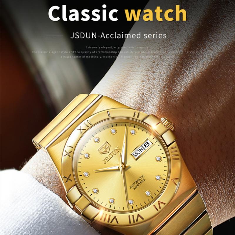 JINSHIDUN Nowy zegarek męski biznesowy i rekreacyjny W pełni automatyczny zegarek maszynowy Biznesowy wodoodporny zegarek wysokiej klasy