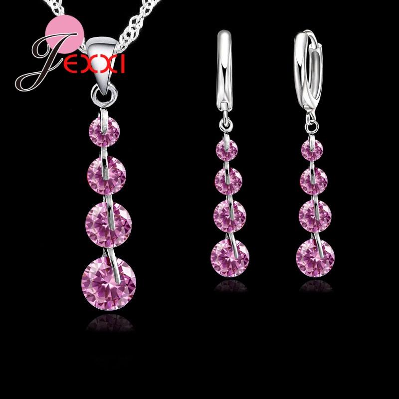 Romantic 925 Sterling Silver Link Chain Crystal Pendant Jewelry Set For Women Choker Wedding Jewelry Set