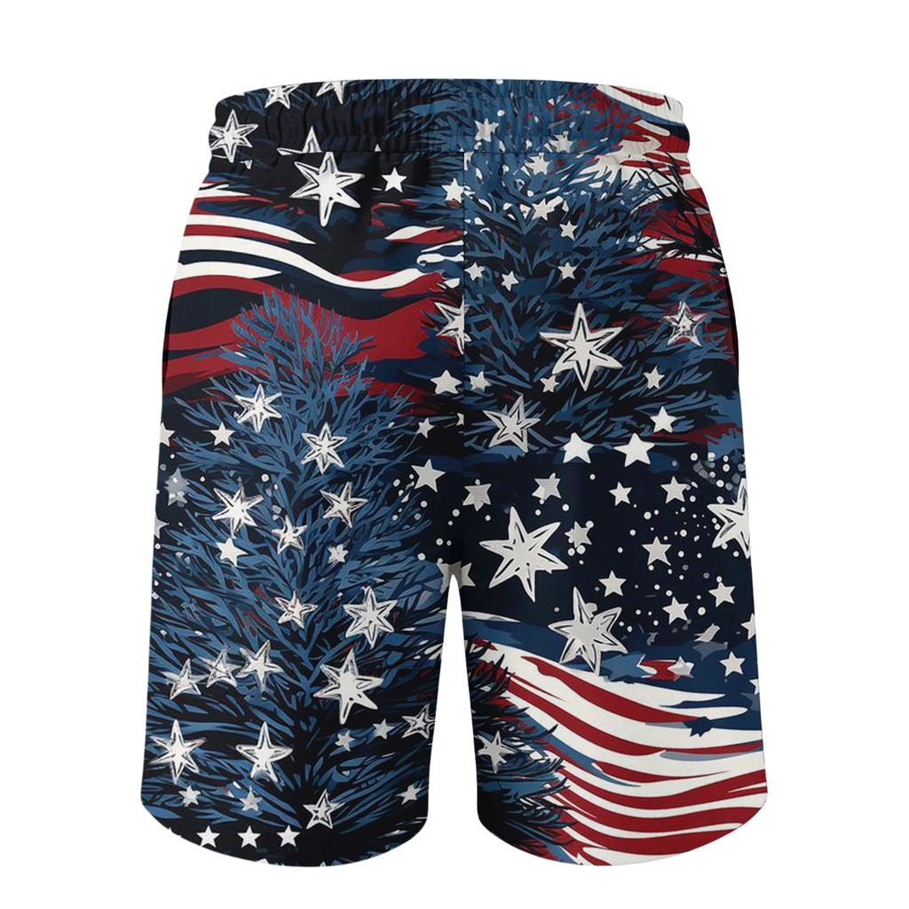Men's Drawstring Waist Casual Shorts with Star Stripe Print Loose Fit Elastic Waistband and Side Pockets for Daily Wear