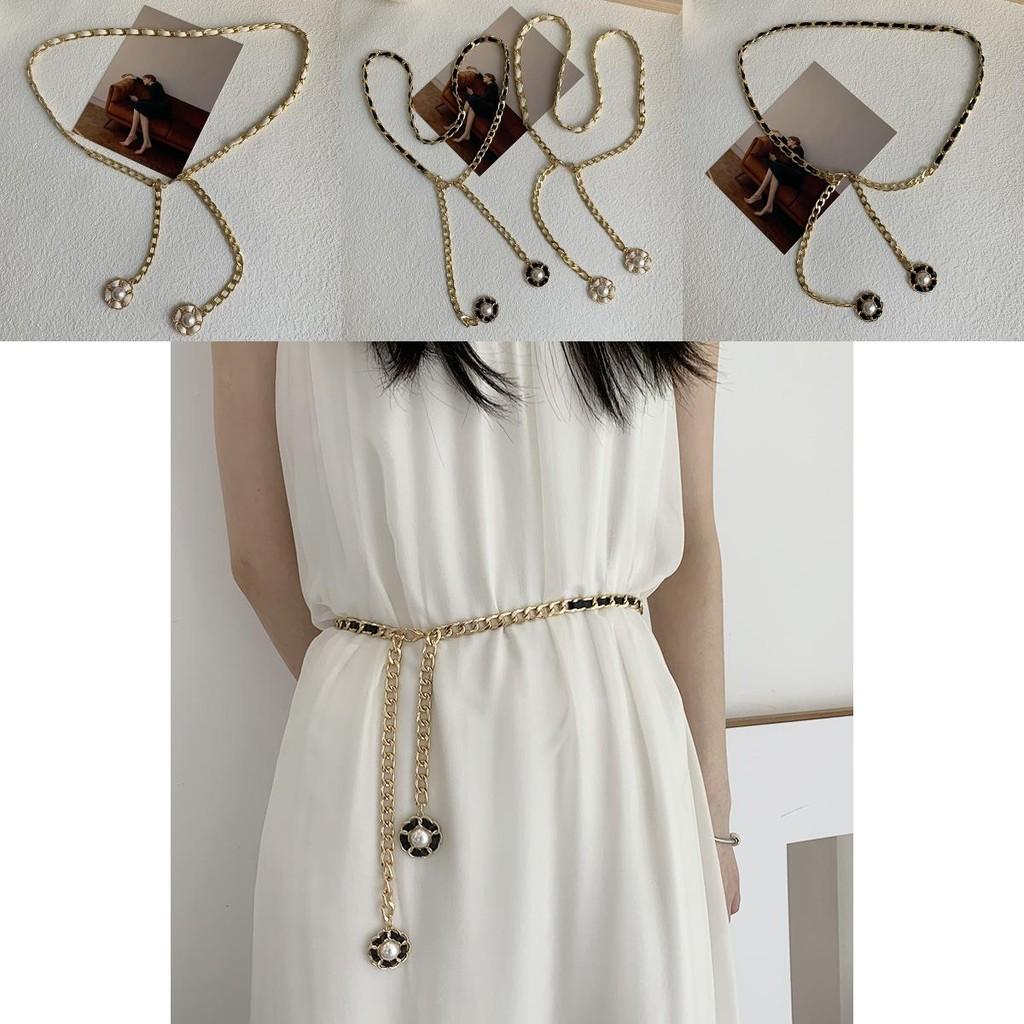 Versatile Black And White Metal Chain Waist Chain For Fashionable Outfits