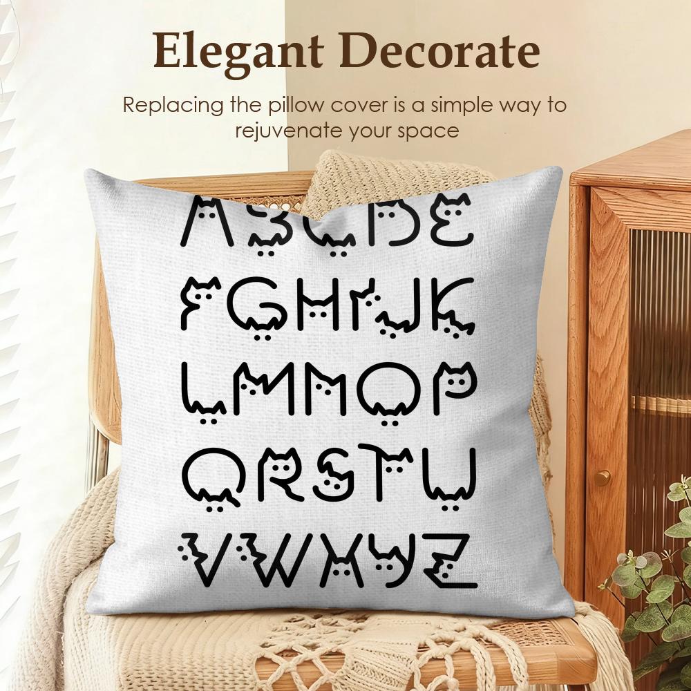 Fashion Art Line Cat Cushion Cover Natural Linen Organic Fabric DoubleSided Printing Sofa Home Decor Gift Pillow Case