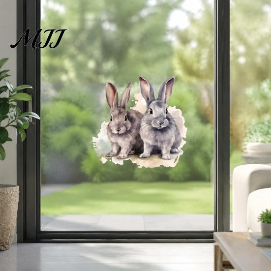 Healing Style Rabbit Wall Decoration Cartoon Sticker for Kids Room, Waterproof PVC Bunny Decal, Removable Animal Art Peel And Stick Decor Nursery