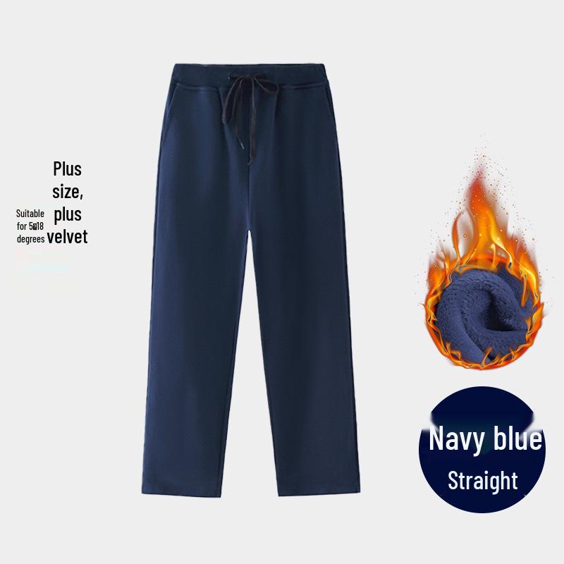 Calças Esportivas Retas com Forro de Fleece Azul Escuro para Meninas do Ensino Fundamental - Uniforme Escolar Primavera/Outono