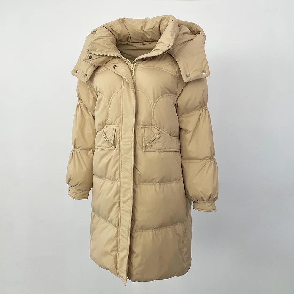 OFTBUY Осень-зима 90% белый утиный пух теплая куртка женская пуховик средней длины пальто — фото 8