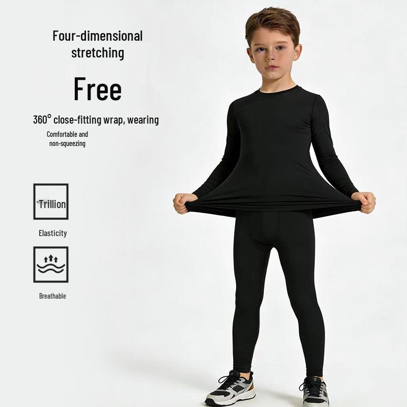 Children's Autumn-Winter Quick-Dry Compression Set: Breathable Long-Sleeve Top & Pants for Men's Sports, Fitness, and Running.